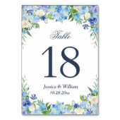 Blauwe Hortensia Groene Huwelijkstafel Nummer Kaart (Achterkant)