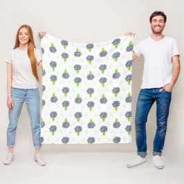 Blauwe Hortensia Groene Vaas Kustpatroon Fleece Deken