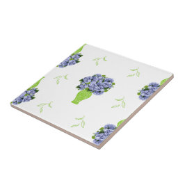 Blauwe Hortensia Groene Vaas Kustpatroon Tegeltje