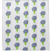 Blauwe Hortensia Groene Vaas Kuststreep Douchegordijn (Voorkant)