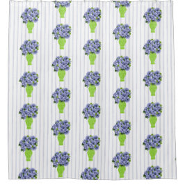 Blauwe Hortensia Groene Vaas Kuststreep Douchegordijn