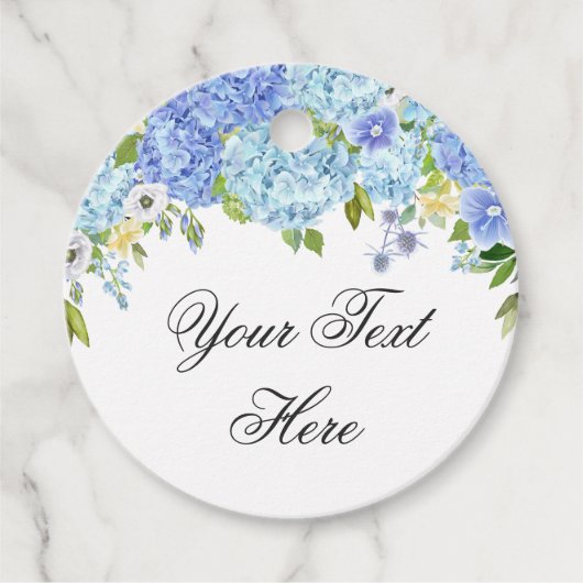 Blauwe Hortensia Groenelementen Aangepaste Dank j Bedankjes Labels (Voorkant)