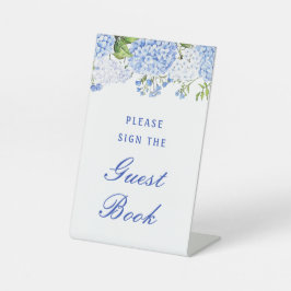 Blauwe Hortensia Guestbook Reclamebord Met Voetstuk
