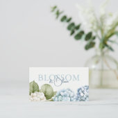 Blauwe Hortensia Handgeschreven Script Bloemstuk  Visitekaartje (Staand voorkant)
