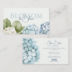 Blauwe Hortensia Handgeschreven Script Bloemstuk Visitekaartje