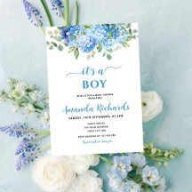 Blauwe Hortensia Het is een Jongen Baby Shower