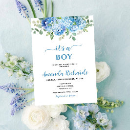 Blauwe Hortensia Het is een Jongen Baby Shower Kaart