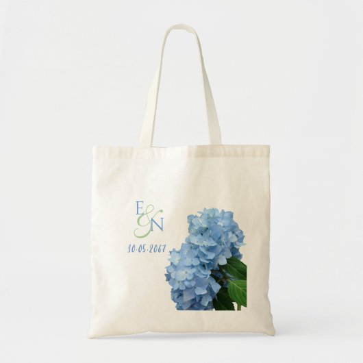 Blauwe Hortensia Huwelijks Monogram Tote Bag (Voorkant)