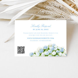 Blauwe Hortensia Huwelijks-QR-code RSVP Informatiekaartje