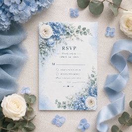 Blauwe Hortensia Huwelijks RSVP Kaart