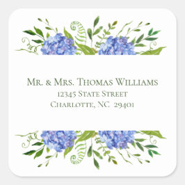 Blauwe Hortensia Huwelijksadres Vierkante Sticker