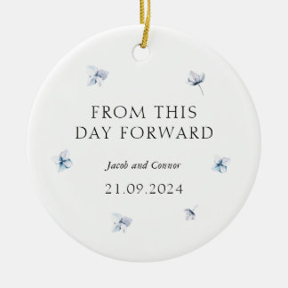 Blauwe hortensia huwelijkscadeau Keramische kerstb Keramisch Ornament