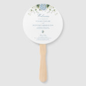 Blauwe Hortensia Huwelijksceremonieprogramma Handwaaier (Voorkant)
