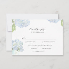 Blauwe Hortensia Huwelijksreactiekaart RSVP Kaartje