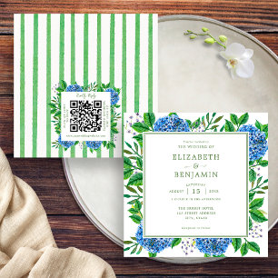 Blauwe Hortensia Huwelijksuitnodiging Met QR-code Kaart
