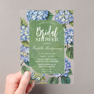 Blauwe Hortensia Illustratie Bruidsdouche Acryl Uitnodigingen