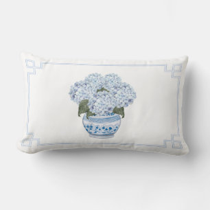 Blauwe Hortensia in Chinees Aardewerk Pot Kussen