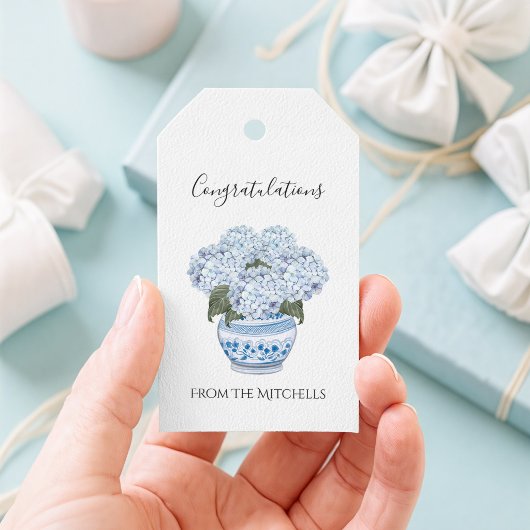 Blauwe Hortensia in Chinoiserie Pot Cadeaulabel