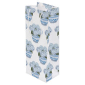 Blauwe Hortensia in Chinoiserie Pot  Wijn Cadeautas (Achterkant Gekanteld)
