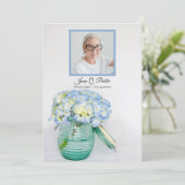 Blauwe hortensia in pot begrafenisdienst Memorial Programmakaart (Staand voorkant)