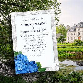 Blauwe Hortensia Ingelijste Gelaagde Trouwuitnodig Kaart