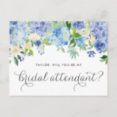 Blauwe hortensia, jij bent mijn bruidsbegeleider uitnodiging briefkaart (Voorkant)