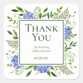 Blauwe Hortensia Jongens Baby Shower Bedankt Vierkante Sticker