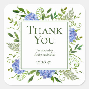 Blauwe Hortensia Jongens Baby Shower Bedankt Vierkante Sticker