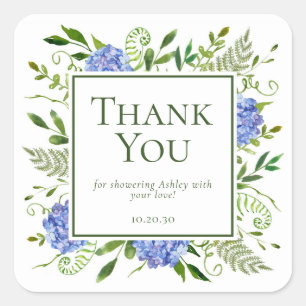 Blauwe Hortensia Jongens Baby Shower Bedankt Vierkante Sticker