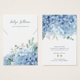 Blauwe hortensia ketting display kaart