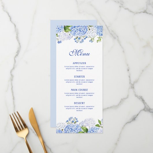 Blauwe Hortensia Klassiek Menu (Voorkant / Achterkant in situ)