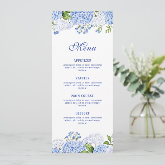 Blauwe Hortensia Klassiek Menu (Staand voorkant)