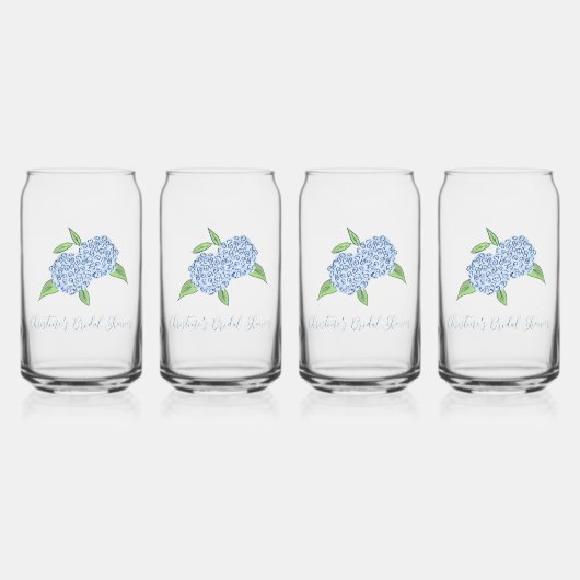 Blauwe Hortensia Klassieke Kust Bruidsdouche Blikvorm Glas (Voorkant)
