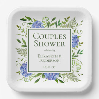 Blauwe Hortensia Koppels Bruisfeest Papieren Bordje