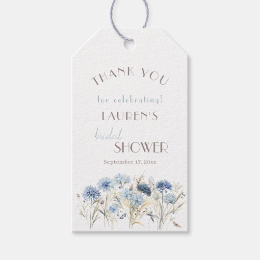 Blauwe Hortensia Korenbloem Bruidsdiner Bedankt Cadeaulabel (Voorkant)