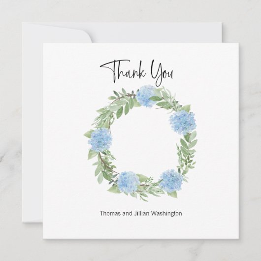 Blauwe Hortensia Krans Dank u kaart (Voorkant)