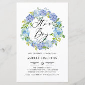 Blauwe Hortensia Krans Het is een Jongen Uitnodigi (Voorkant)