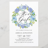 Blauwe Hortensia Krans Het is een Meisje Uitnodigi (Voorkant)