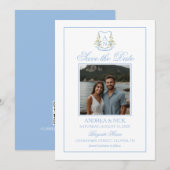 Blauwe Hortensia Kuif Monogram QR-code Save The Date (Voorkant / Achterkant)