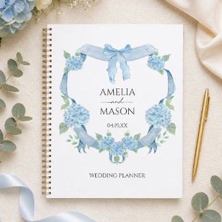 Blauwe Hortensia Kuif Waterverf Bruiloft Planner