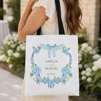 Blauwe Hortensia Kuif Waterverf Bruiloft Tote Bag