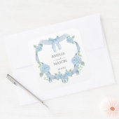 Blauwe Hortensia Kuif Waterverf Bruiloft Vierkante Sticker (Envelop)