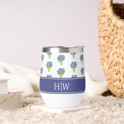 Blauwe Hortensia Kust Bloemenvase Monogram (Woonkamer)