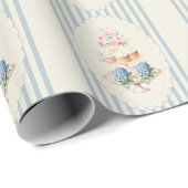 Blauwe Hortensia Kustgestreepte Bruidsdouche Cadeaupapier (Rol Hoek)