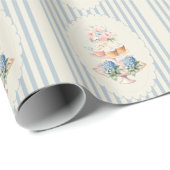 Blauwe Hortensia Kustgestreepte Bruiloftsdouche Cadeaupapier (Rol Hoek)