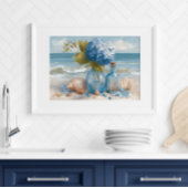 Blauwe Hortensia Kuststrand | Strandposter Poster