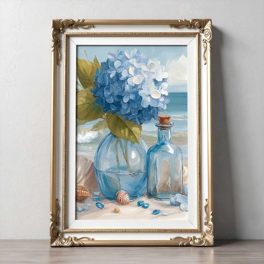 Blauwe Hortensia Kuststrand | Strandposter Poster