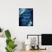 Blauwe Hortensia Lantaarn Hout Boho Bruidsdouche Poster (Thuiskantoor)