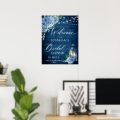 Blauwe Hortensia Lantaarn Hout Boho Bruidsdouche Poster (Thuiskantoor)