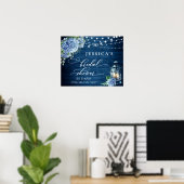 Blauwe Hortensia Lantaarn Hout Boho Bruidsdouche Poster (Thuiskantoor)